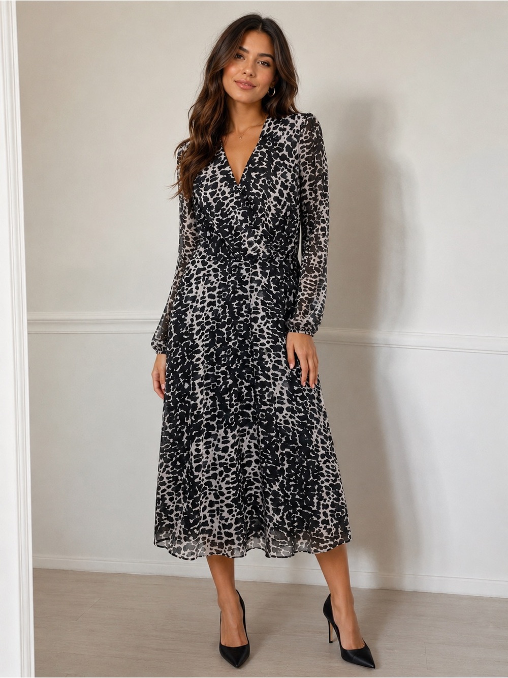 DKNY leopard print midi dress